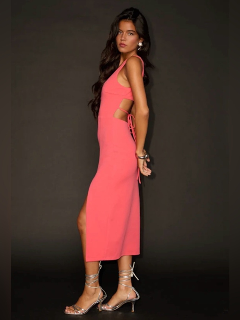 NWT Lulus Sleeveless Coral Pink Bodycon Back Cutout MIDI Dress Medium